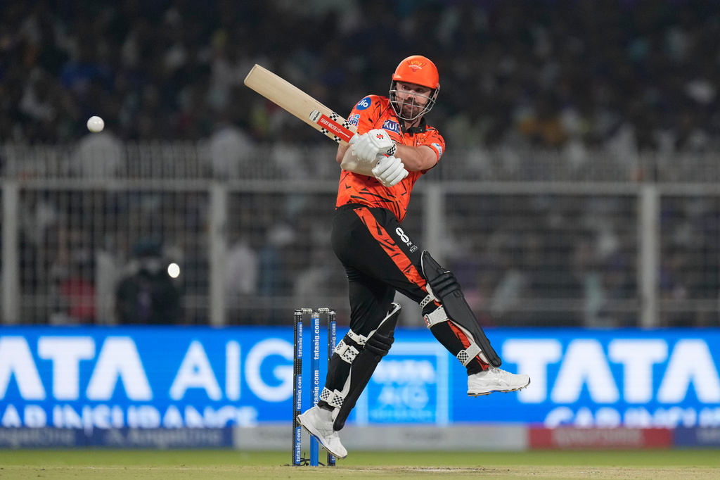 Sunrisers Hyderabad's Travis Head plays a shot during the Indian Premier League cricket match between Kolkata Knight Riders and Sunrisers Hyderabad in Kolkata, India, Thursday, April. 2, 2026. (AP Photo/ Bikas Das)