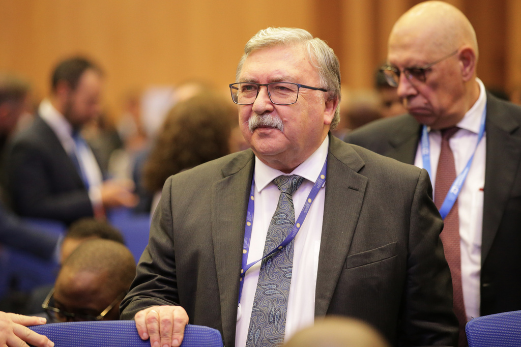 Russia's ambassador to the IAEA, Mikhail Ulyanov, is pictured during the annual General Conference of the International Atomic Energy Agency (IAEA) in Vienna, Austria, Monday, Sept. 14, 2026. (AP Photo/Heinz-Peter Bader)