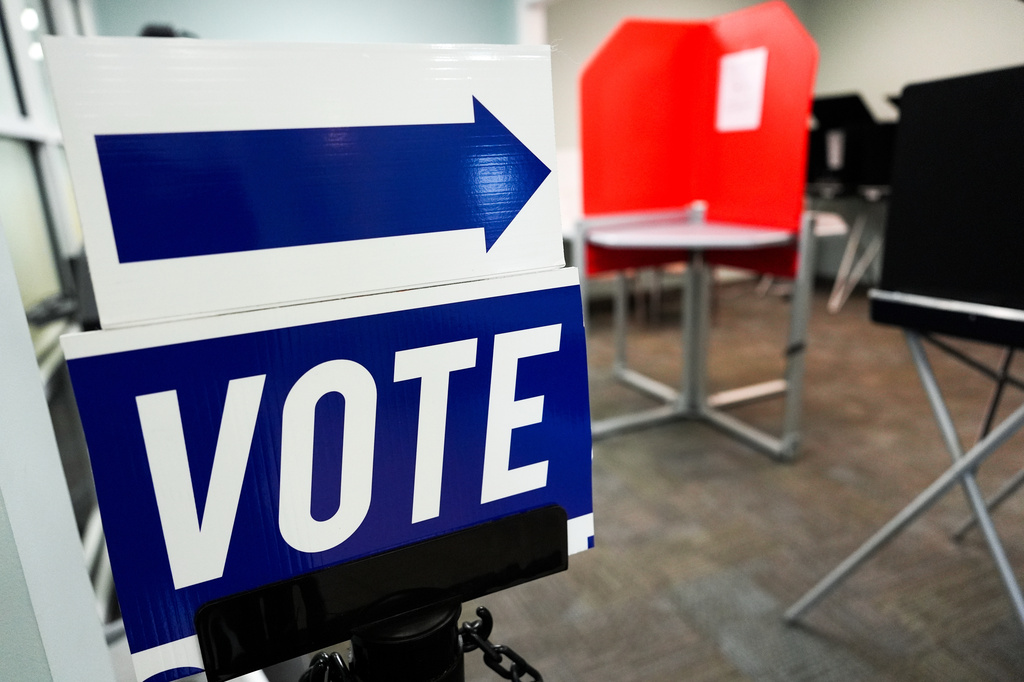 Voting booths are seen at the Culpeper County Voter Registration office during the early voting period for the Virginia redistricting referendum Friday, April 3, 2026, in Culpeper, Va. (AP Photo/Julia Demaree Nikhinson)
