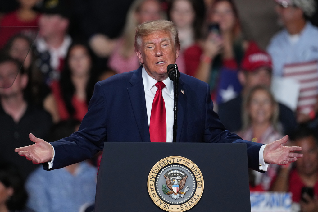 President Donald Trump speaks at a campaign rally at the Freeman Coliseum in San Antonio, Wednesday, Oct. 7, 2026. (AP Photo/Eric Gay)