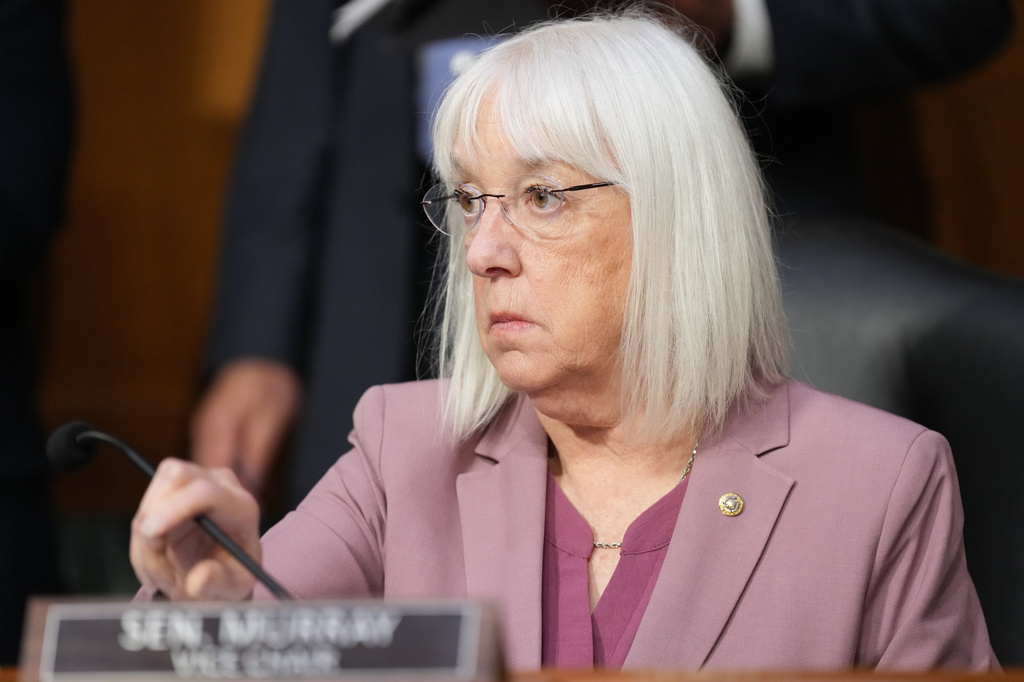 Sen. Patty Murray, D-Wash., arrives before Defense Secretary Pete Hegseth and Chairman of the Joint Chiefs of Staff Gen. Dan Caine attend a hearing of the Senate Appropriations Committee, Tuesday, July 21, 2026, on Capitol Hill in Washington. (AP Photo/Jacquelyn Martin)