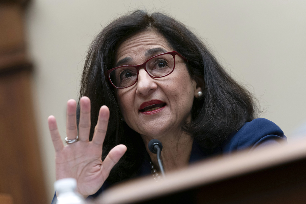 FILE - Columbia University President Minouche Shafik testifies before the House Committee on Education and the Workforce hearing on "Columbia in Crisis: Columbia University's Response to Antisemitism" on Capitol Hill in Washington, April 17, 2024. (AP Photo/Jose Luis Magana, File)