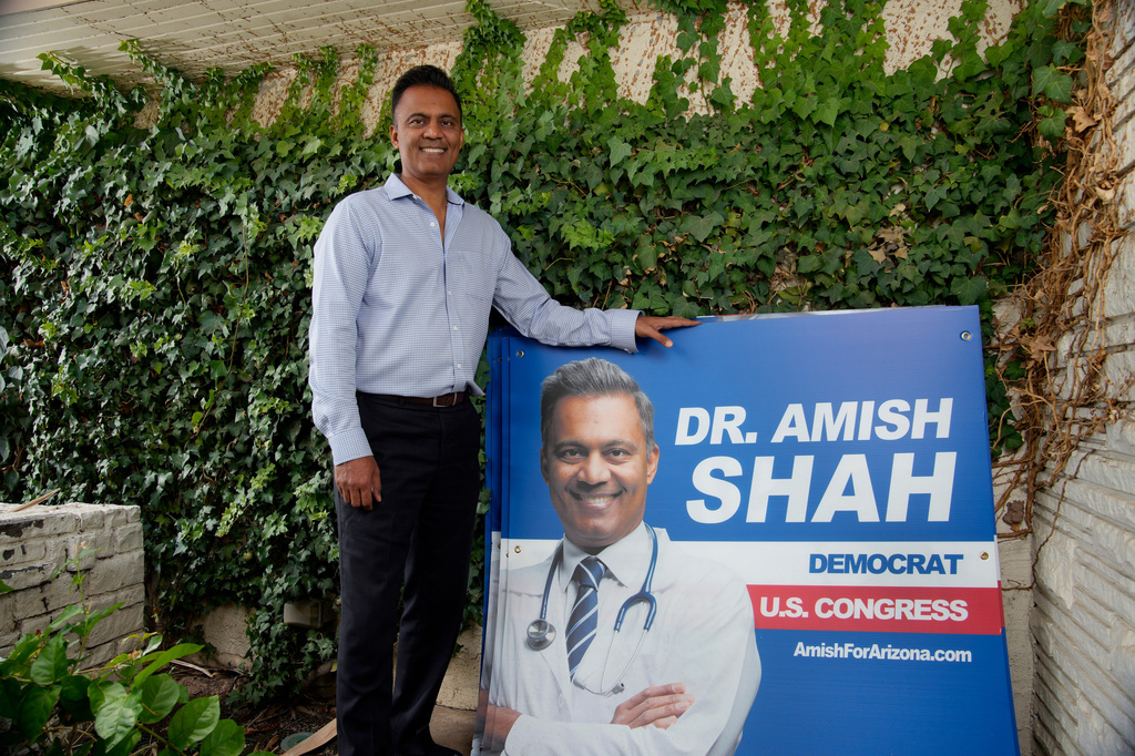 Democratic candidate for Arizona's 1st Congressional Dr. Amish Shah poses, Thursday, July 16, 2026, in Phoenix. (AP Photo/Ross D. Franklin)