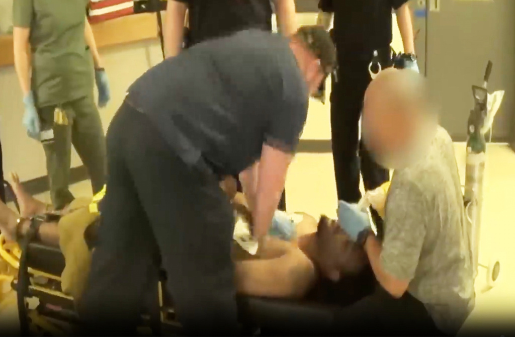 This image made from video taken on March 25, 2018 and provided by Connecticut Department of Correction, shows prison inmate J’Allen Jones prior to his death after being subdued by correctional officers. (Connecticut Department of Correction via AP)