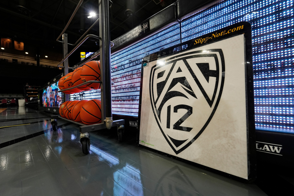 FILE - The PAC-12 logo is displayed, March 3, 2024, in Boulder, Colo. (AP Photo/David Zalubowski, File)