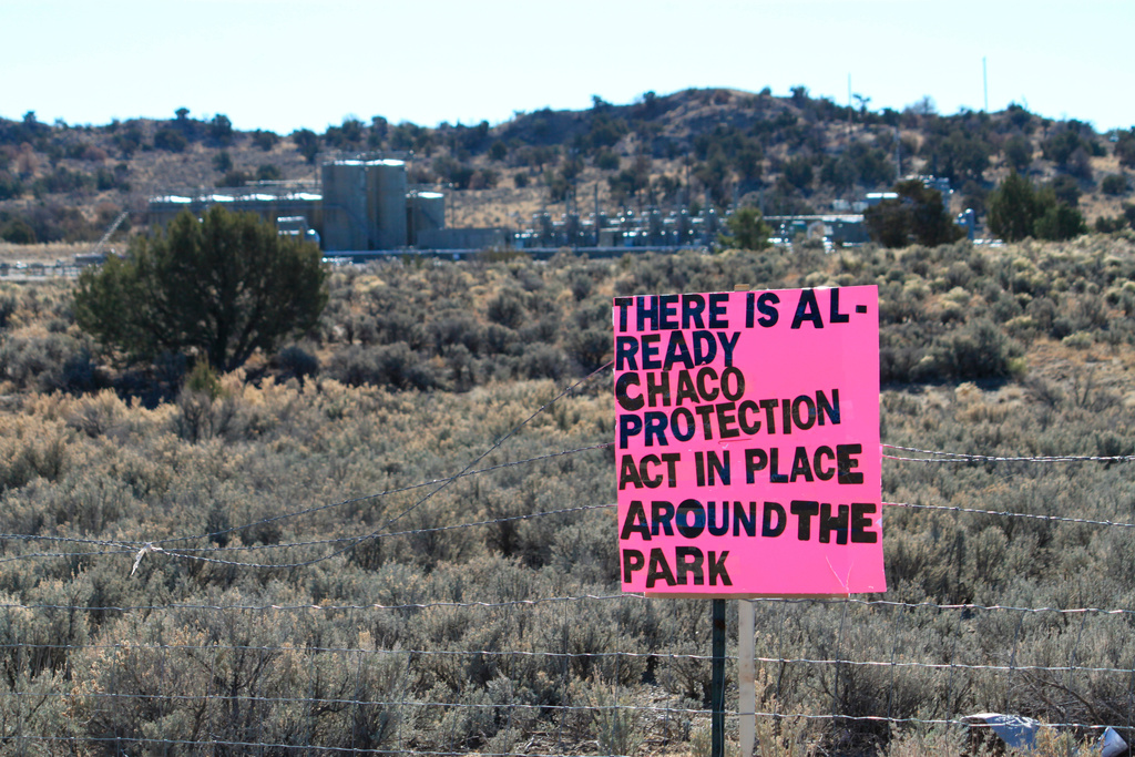 FILE - Numerous signs are seen placed along the road leading to Culture National Historical Park in northwestern New Mexico ahead of a visit by U.S. Interior Secretary Deb Haaland Nov. 22, 2021. (AP Photo/Susan Montoya Bryan, File)