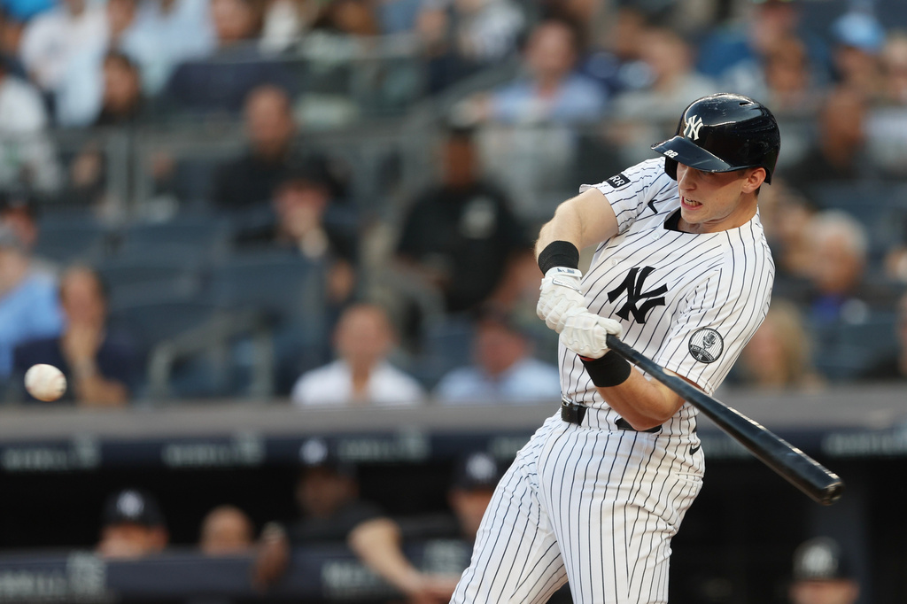 New York Yankees' Ben Rice hits a home run during the first inning of a baseball game against the Detroit Tigers, Tuesday, June 30, 2026, in New York. (AP Photo/Heather Khalifa)