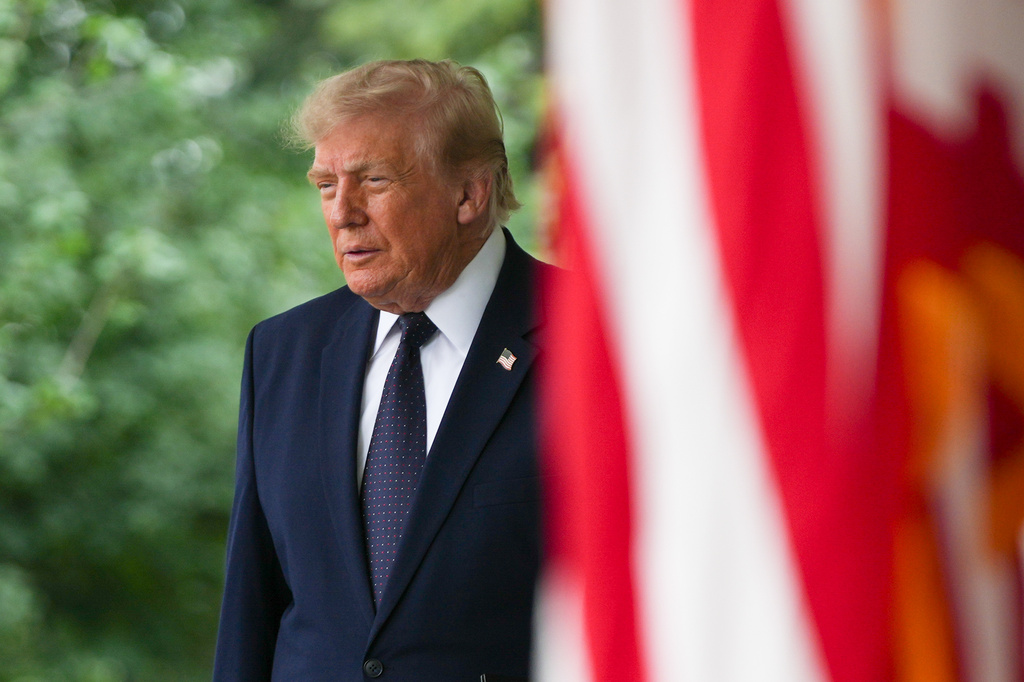 President Donald Trump arrives to speak at a lunch in the White House Rose Garden, Monday, July 6, 2026, in Washington. (AP Photo/Julia Demaree Nikhinson)