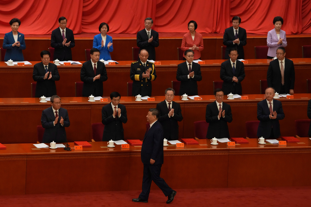 Chinese President Xi Jinping, front, attends a ceremony to mark the 105th anniversary of the founding of the Chinese Communist Party at the Great Hall of the People in Beijing, Wednesday, July 1, 2026. (AP Photo/Ng Han Guan)