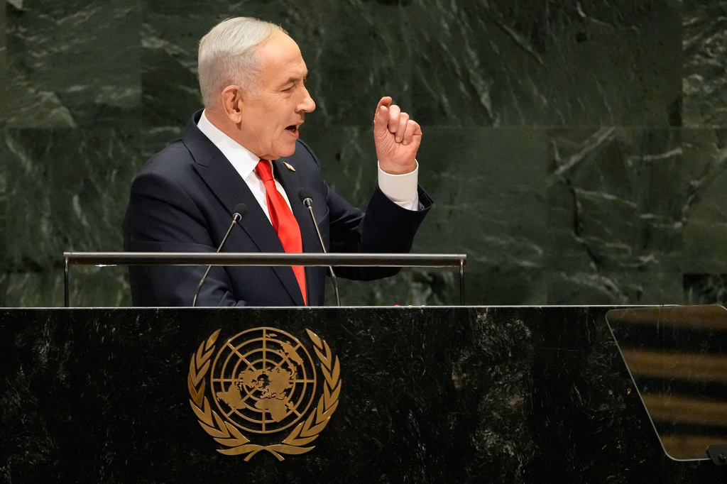 Israeli Prime Minister Benjamin Netanyahu speaks during the 81st session of the United Nations General Assembly at United Nations headquarters, Thursday, Sept. 24, 2026. (AP Photo/Seth Wenig)