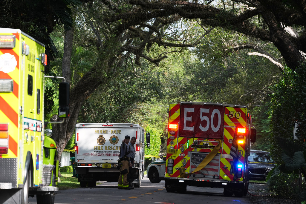 Firefighters work at the scene of a fire at a home owned by Miami Heat basketball coach Erik Spoelstra, Thursday, Nov. 6, 2025, in Miami. (AP Photo/Rebecca Blackwell)