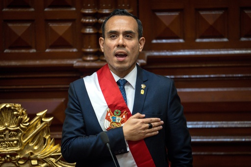 Peru's former president of the Congress Jose Jeri, sings the national anthem after being sworn-in as the interim president in Lima, Peru, Friday, Oct. 10, 2025. (AP Photo/John Reyes) Peru's former president of the Congress Jose Jeri, sings the national anthem after being sworn-in as the interim president in Lima, Peru, Friday, Oct. 10, 2025. (AP Photo/John Reyes)