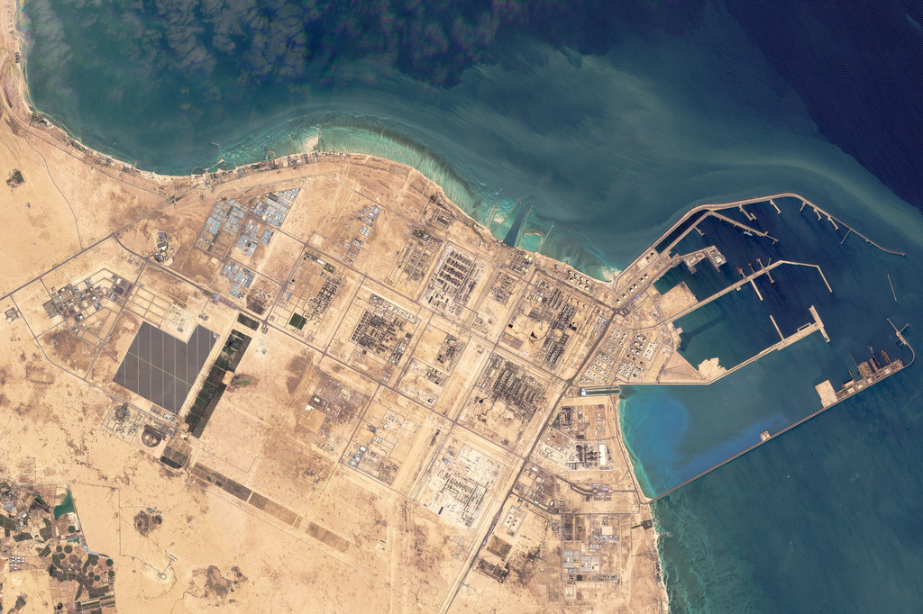 This satellite image from Planet Labs PBC shows the Ras Laffan industrial area in Qatar on March 6, 2026. (Planet Labs PBC via AP)