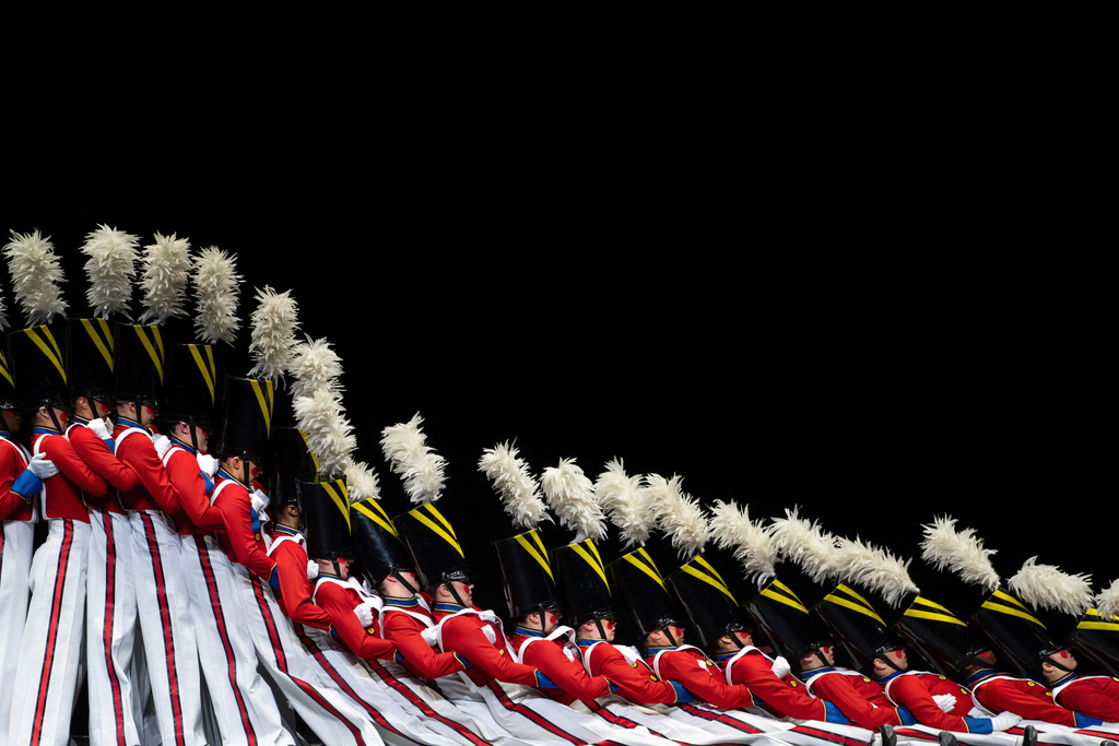 FILE - Radio City Rockettes perform the Parade of the Wooden Soldiers dance during the Christmas Spectacular at Radio City Music Hall in New York, Dec. 13, 2024. (AP Photo/Julia Demaree Nikhinson, File)
