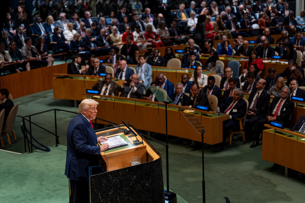 President Donald Trump addresses the 80th session of the United Nations General Assembly, Tuesday, Sept. 23, 2025, at U.N. headquarters. (AP Photo/Angelina Katsanis)