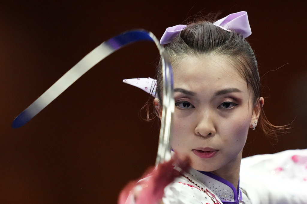 Malaysia' Mandy Cebelle Chen competes in the women's Wushu taijijan final at the Asian Games in Nagoya, Japan, Sunday, Sept. 20, 2026. (AP Photo/Mark Baker)