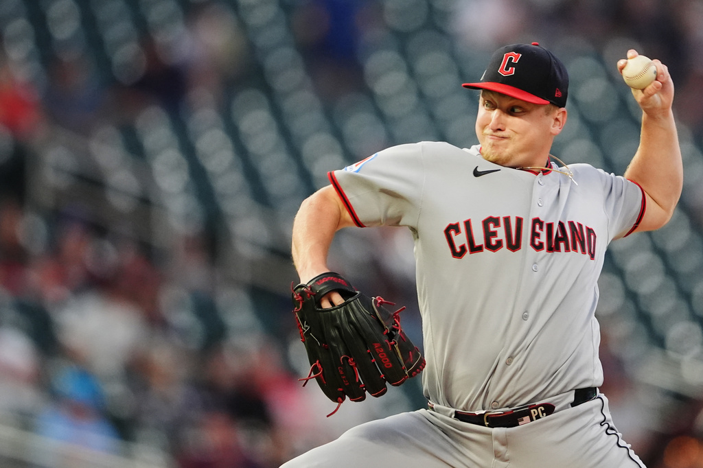Cleveland Guardians pitcher Parker Messick throws to the Minnesota Twins during the first inning of a baseball game, Friday, Sept. 11, 2026, in Minneapolis. (AP Photo/Ellen Schmidt)