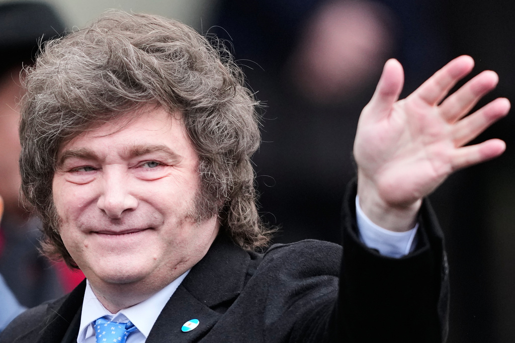FILE - Argentine President Javier Milei arrives at the Cathedral for a Te Deum to celebrate the anniversary of the May Revolution, which marked the beginning of the country's independence from Spain, in Buenos Aires, Argentina, May 25, 2026. (AP Photo/Natacha Pisarenko, File)