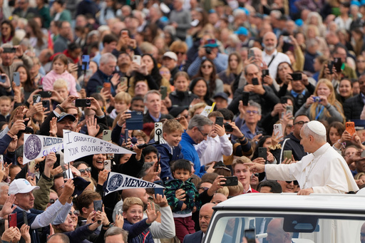 Pope Leo XIV greets faithful during the weekly general audience in St. Peter's Square, at the Vatican, Wednesday, Oct. 29, 2025. (AP Photo/Gregorio Borgia) Pope Leo XIV greets faithful during the weekly general audience in St. Peter's Square, at the Vatican, Wednesday, Oct. 29, 2025. (AP Photo/Gregorio Borgia)