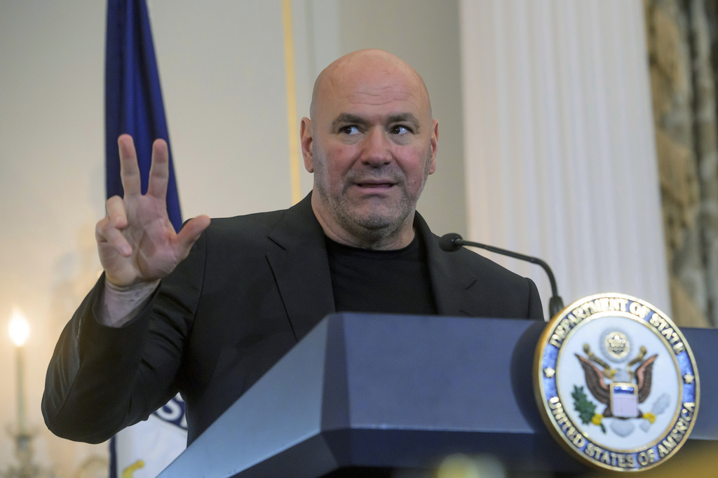 UFC President and CEO Dana White speaks prior to joining Secretary of State Marco Rubio for a Memorandum of Understanding signing ceremony at the State Department, Thursday, June 11, 2026, in Washington. (AP Photo/Rod Lamkey, Jr.)