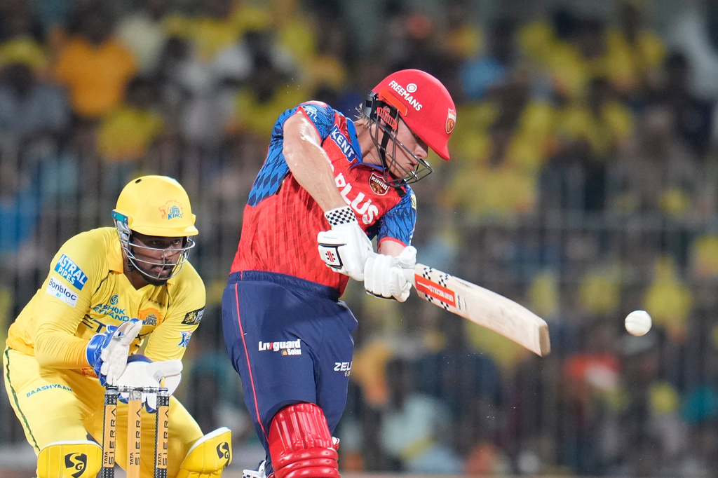 Punjab Kings' Cooper Connolly plays a shot during the Indian Premier League cricket match between Chennai Super Kings and Punjab Kings in Chennai, India, Friday, April 3, 2026. (AP Photo/Aijaz Rahi)