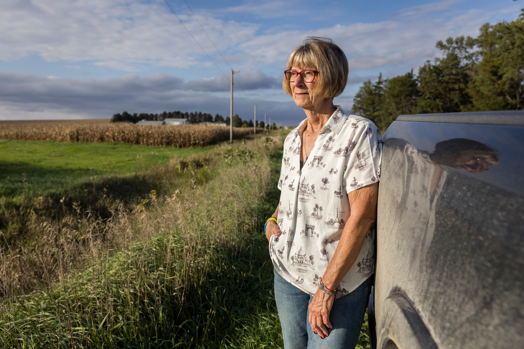 This photo provided by Kathryn Gamble shows Donna Klocke posing for a photo in Carroll County, Iowa, Sept. 27, 2026. (Kathyrn Gamble via AP)