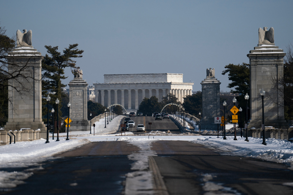 Memorial Circle, the proposed plot of land near Memorial Bridge where the Independence Arch could be built is seen in Washington, Tuesday, Feb. 3, 2026. (AP Photo/Nathan Howard)