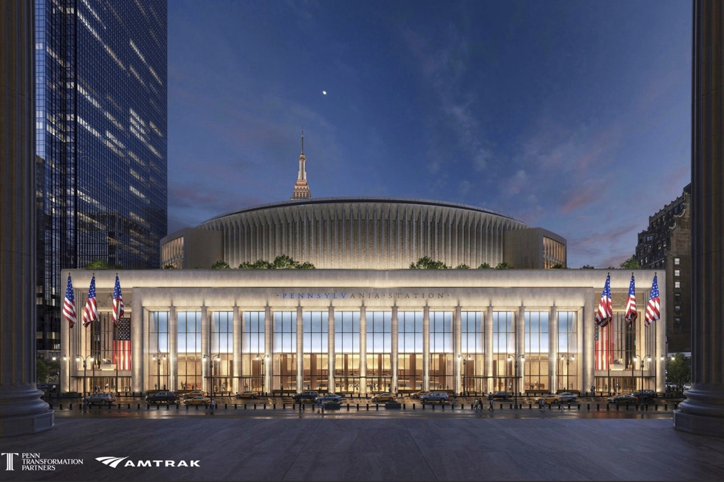 This artistic rendering provided by Heller Inc. shows a dramatically redesigned Pennsylvania Station in New York City. (Heller Inc. via AP)