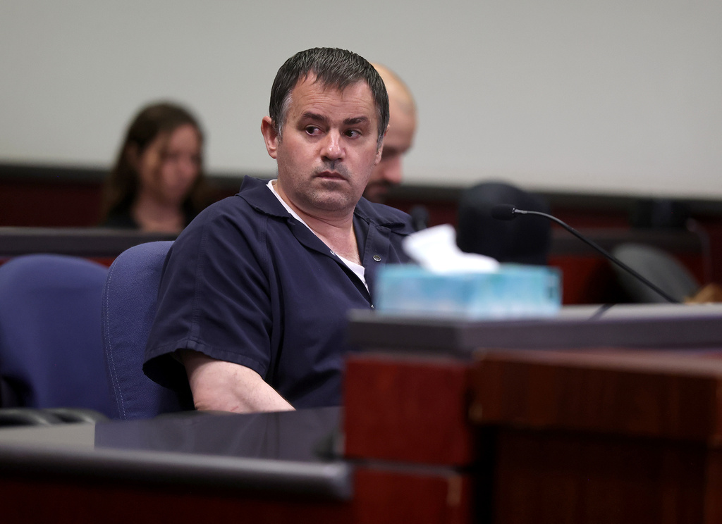Polygamous sect leader Samuel Bateman, who was convicted of child abuse, appears in Coconino County Superior Court in Flagstaff, Ariz., for a sentencing hearing Tuesday, Aug. 25, 2026. (Jake Bacon/Arizona Daily Sun via AP, Pool)