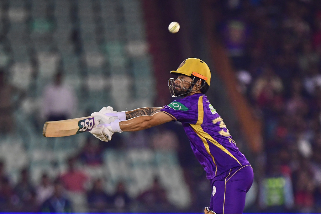 Kolkata Knight Riders' Angkrish Raghuvanshi plays a shot during the Indian Premier League cricket match between Royal Challengers Bengaluru and Kolkata Knight Riders in Raipur, India, Wednesday, May 13, 2026. (AP Photo/Abhijit Addya)