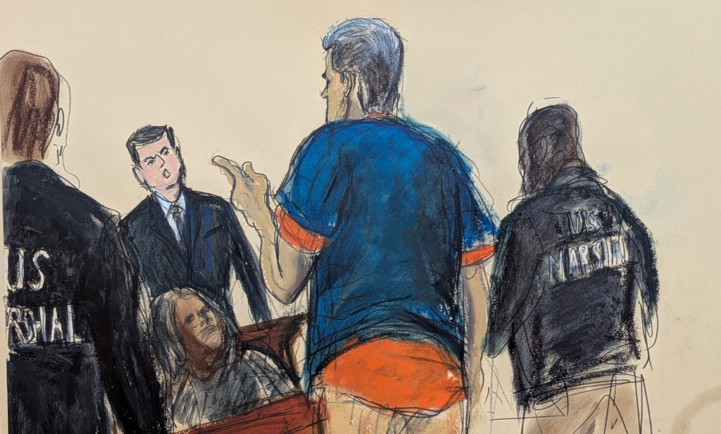 Venezuelan President Nicolas Maduro, center, reacts to a spectator after his arraignment in Manhattan federal court, Monday, Jan. 5, 2026, in New York. (Elizabeth Williams via AP)