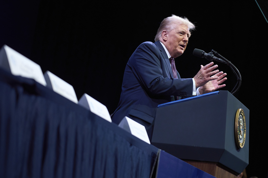 President Donald Trump speaks to the White House Religious Liberty Commission during an event at the Museum of the Bible, Monday, Sept. 8, 2025, in Washington. (AP Photo/Evan Vucci)