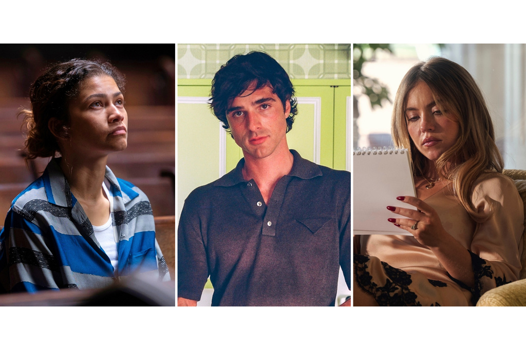 This combination of images released by HBO shows cast members, from left, Zendaya, Jacob Elordi and Sydney Sweeney from the series "Euphoria." (Patrick Wymore/HBO via AP)