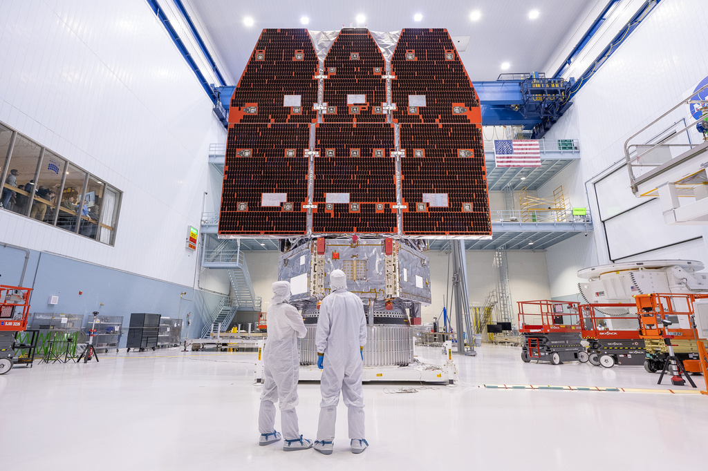 This photo provided by NASA shows technicians connecting the inner and outer segments of NASA's Nancy Grace Roman Space Telescope, Nov. 25, 2025, at NASA’s Goddard Space Flight Center in Greenbelt, Md. (Jolearra Tshiteya/NASA via AP)