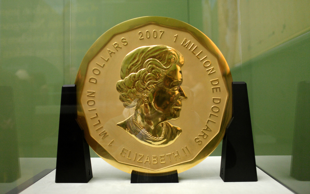 FILE - The Dec. 8, 2010 photo shows the 'Big Maple Leaf' coin in the Bode Museum in Berlin. (Marcel Mettelsiefen/dpa via AP, file)