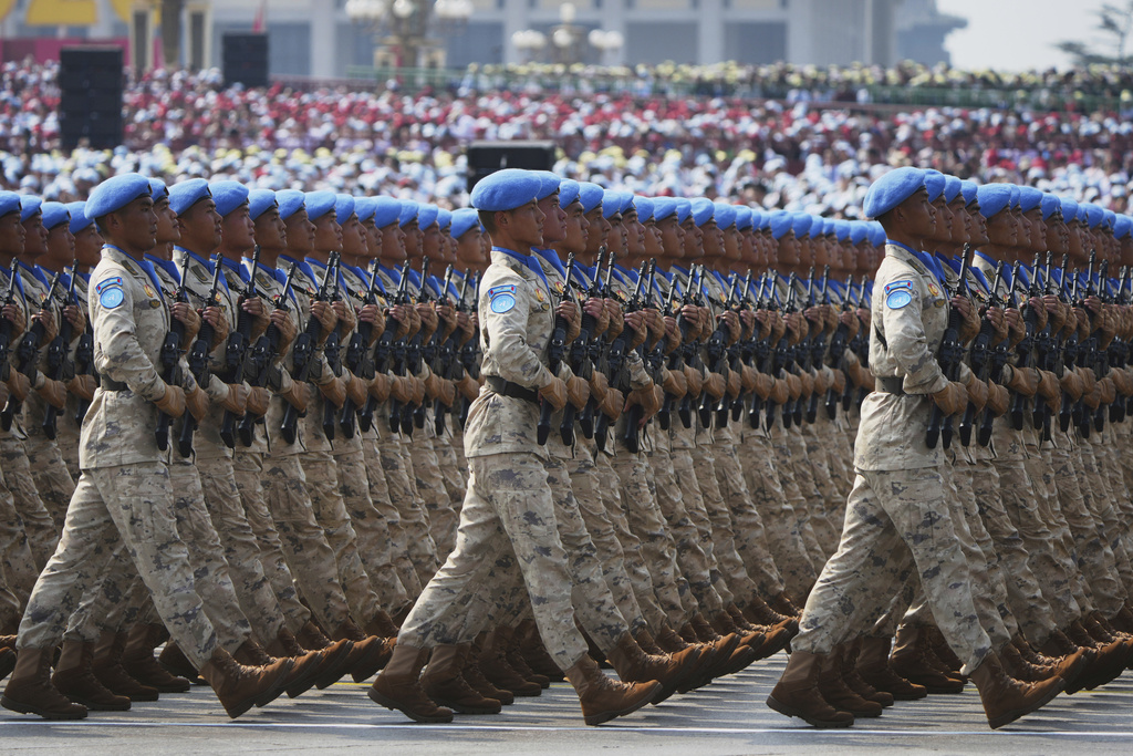 Military personnel take part in a military parade to commemorate the 80th anniversary of Japan's World War II surrender held in front of Tiananmen Gate in Beijing, Wednesday, Sept. 3, 2025. (AP Photo/Andy Wong)