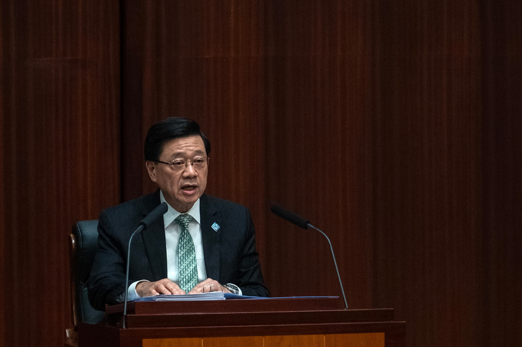 Hong Kong's Chief Executive John Lee delivers the first Five-Year Plan and policy address at the Legislative Council in Hong Kong, Wednesday, Sept. 16, 2026. (AP Photo/Chan Long Hei)