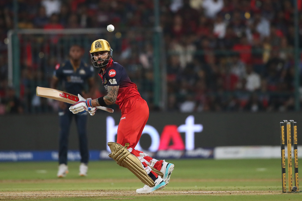 Royal Challengers Bengaluru's Virat Kohli plays a shot during the Indian Premier League cricket match between Royal Challengers Bengaluru and Gujarat Titans in Bengaluru, India, Friday, April 24, 2026. (AP Photo)