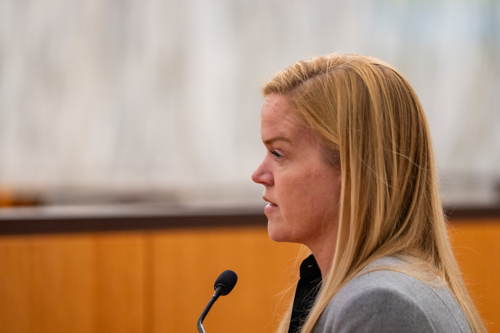 Camp director Mary Liz Eastland is questioned during a hearing on a suit against Camp Mystic in the 459th State District Court in Austin, Tuesday, April 14, 2026. (Mikayla Compton/Austin American-Statesman via AP) CORRECTION: changes last name Eastland, not Easton