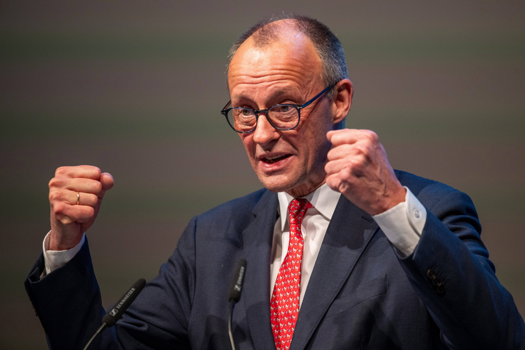 Germany's Federal Chancellor Friedrich Merz speaks at the Rhineland-Palatinate CDU's Political Ash Wednesday, in Trier, Germany, Wednesday, Feb. 18, 2026. (Harald Tittel/dpa via AP)
