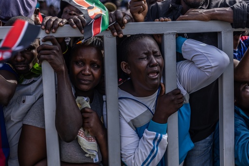 People react during the viewing of the body of former Kenyan Prime Minister Raila Odinga at Jomo Kenyatta Stadium in Kisumu, Kenya, Saturday, Oct. 18, 2025. (AP Photo/Samson Otieno) People react during the viewing of the body of former Kenyan Prime Minister Raila Odinga at Jomo Kenyatta Stadium in Kisumu, Kenya, Saturday, Oct. 18, 2025. (AP Photo/Samson Otieno)