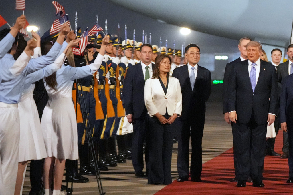 President Donald Trump walks during an arrival ceremony Wednesday, May 13, 2026, at Beijing Capital International Airport in Beijing. (AP Photo/Mark Schiefelbein)