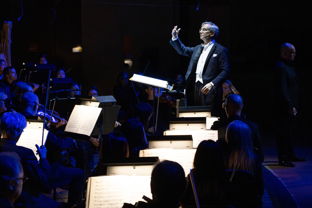 This image released by the Dallas Symphony Orchestra shows Fabio Luisi conducting "Götterdämmerung" at the Morton H. Meyerson Symphony Center in Dallas on Oct 8, 2024. (Sylvia Elzafon/Dallas Symphony Orchestra via AP)