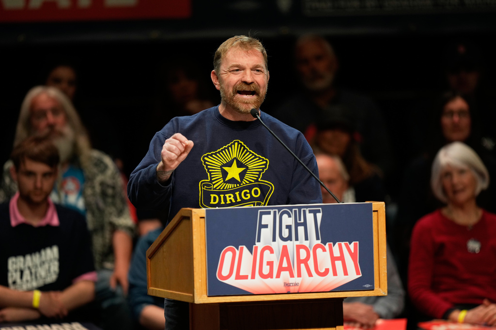 Graham Platner, Democratic candidate for U.S. Senate, speaks at an event hosted by Sen. Bernie Sanders in Orono, Maine, Sunday, May 24, 2026. (AP Photo/Robert F. Bukaty)