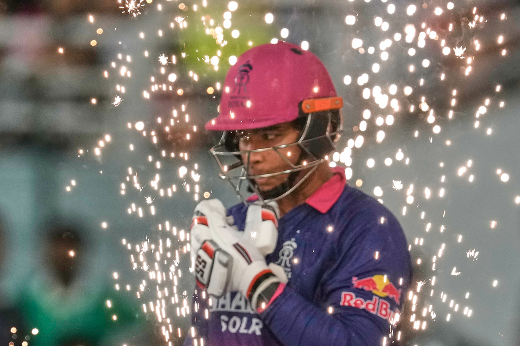 Rajasthan Royals' Vaibhav Sooryavanshi walks in to bat during the Indian Premier League cricket match between Gujarat Titans and Rajasthan Royals in New Chandigarh, India, Friday, May 29, 2026. (AP Photo/Ashwini Bhatia)