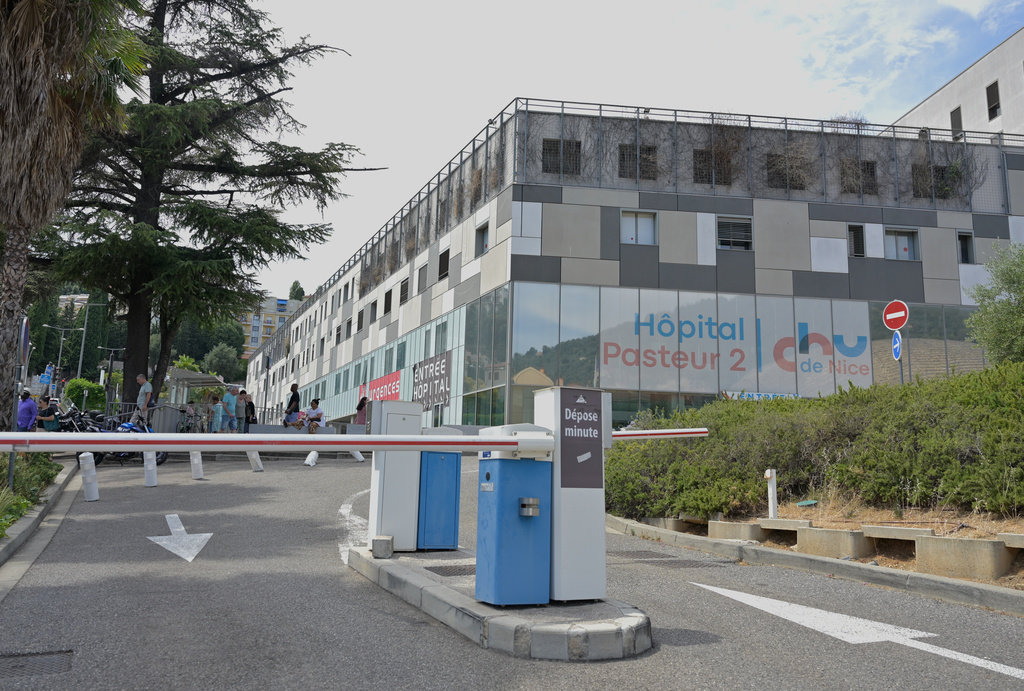 A view of a hospital where, according to reports, three people injured by an an explosive device in Monaco a day before, are being treated, in Nice southern France, Tuesday, June 30, 2026. (AP Photo/Philippe Magoni)