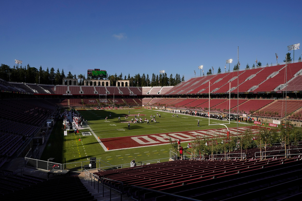 FILE - Stanford plays against Colorado in an NCAA college football game at Standford Stadium in Stanford, Calif., Nov. 14, 2020. (AP Photo/Jeff Chiu, File)