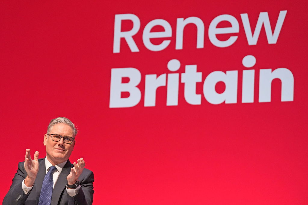 Britain's Prime Minister Keir Starmer attends the Labour Party Conference in Liverpool, England, Sunday Sept. 28, 2025. (Danny Lawson/PA via AP)