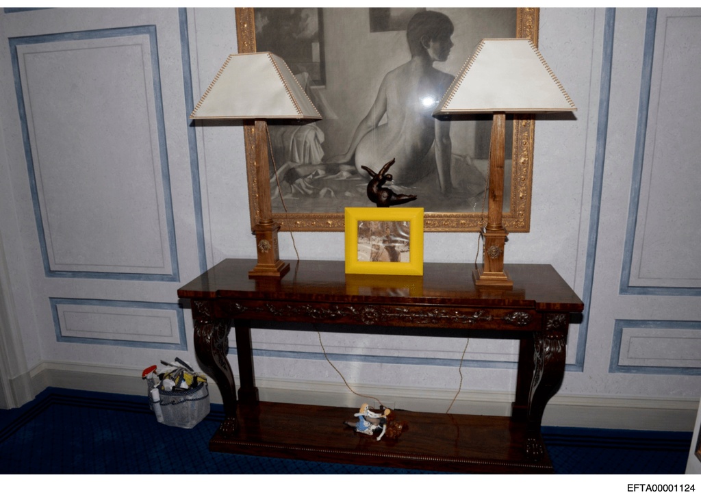 EDS NOTE: NUDITY - This photo released by the U.S. Department of Justice shows a collection of art in Jeffrey Epstein's home, July 6, 2019, in New York. (U.S. Department of Justice via AP)