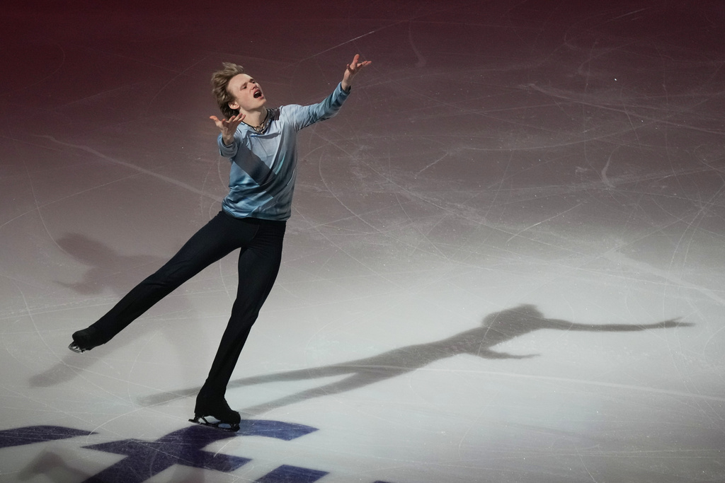 Ilia Malinin skates during the "Making Team USA" performance at the U.S. Figure Skating Championships, Sunday, Jan. 11, 2026, in St. Louis. (AP Photo/Jeff Roberson)